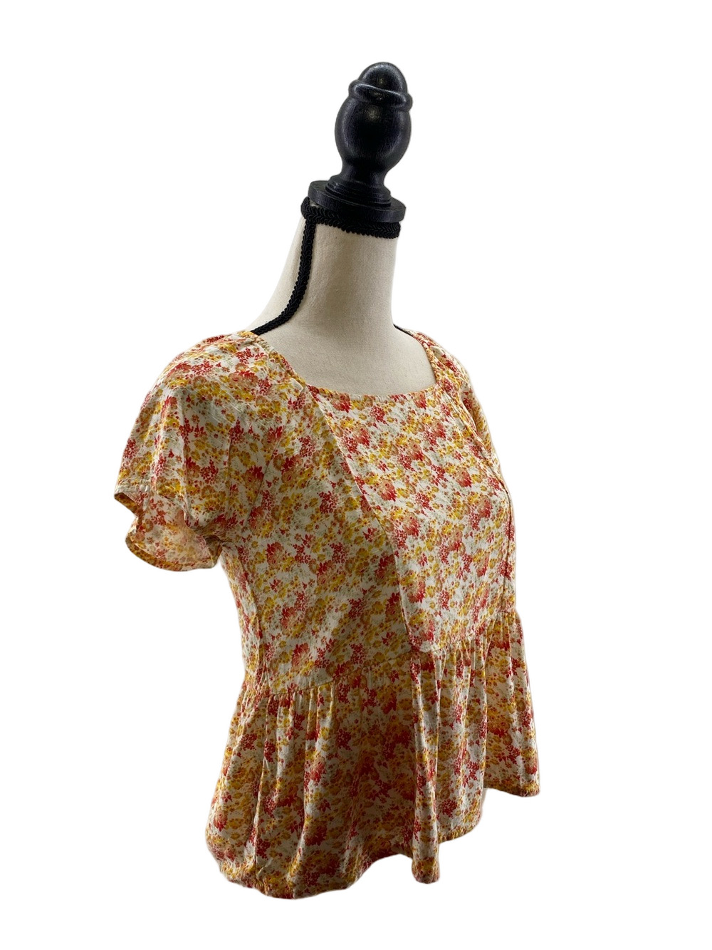 ART CLASS Yellow Floral Square-Neck Flutter Sleeve Peplum Blouse—Girls L(10/12)
